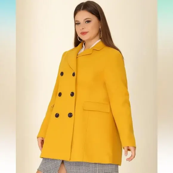 Agnes Orinda Women's Plus Size Notched Lapel Double Breasted Long Coat 4XL - Picture 3 of 6